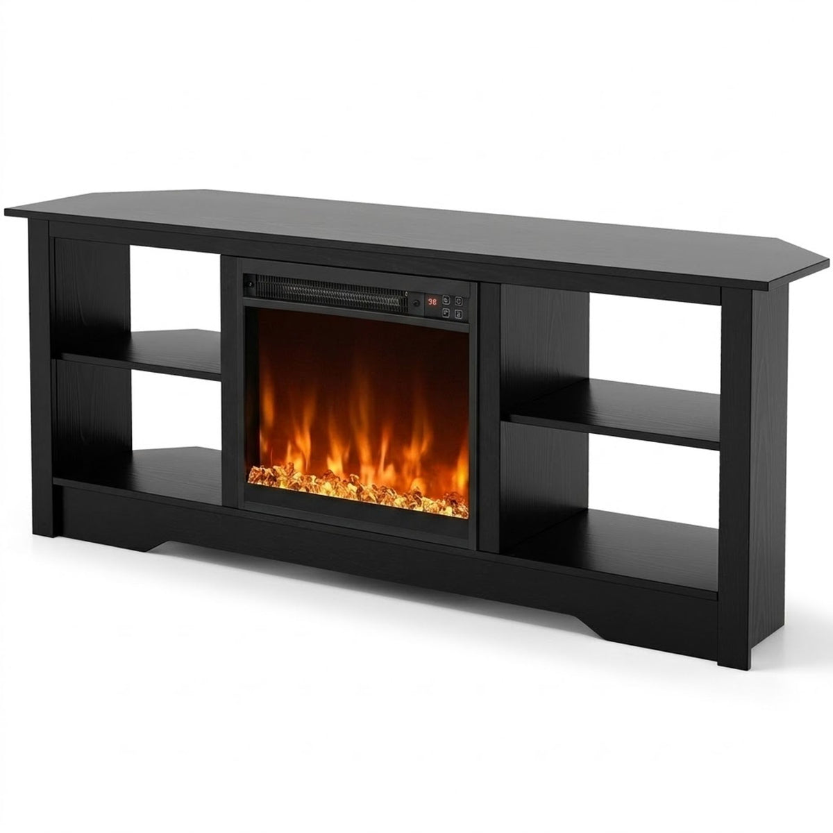 Modern TV Stand and Recessed Electric Fireplace Bundle-Black