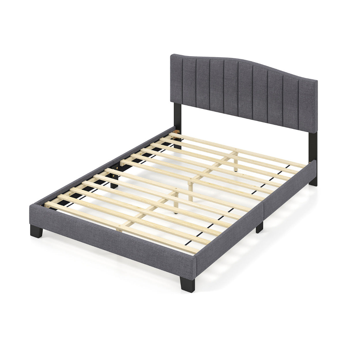 Modern Upholstered Bed Frame with Headboard and Wooden Slat Support-Double Size
