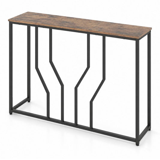 Modern White Faux Marble Entryway Table in Rustic Brown