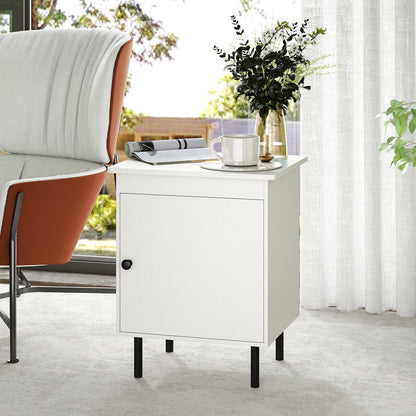 2-Tier Nightstand with Single Door Cabinet for Bedroom-White