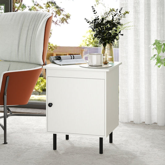 2-Tier Nightstand with Single Door Cabinet for Bedroom-White
