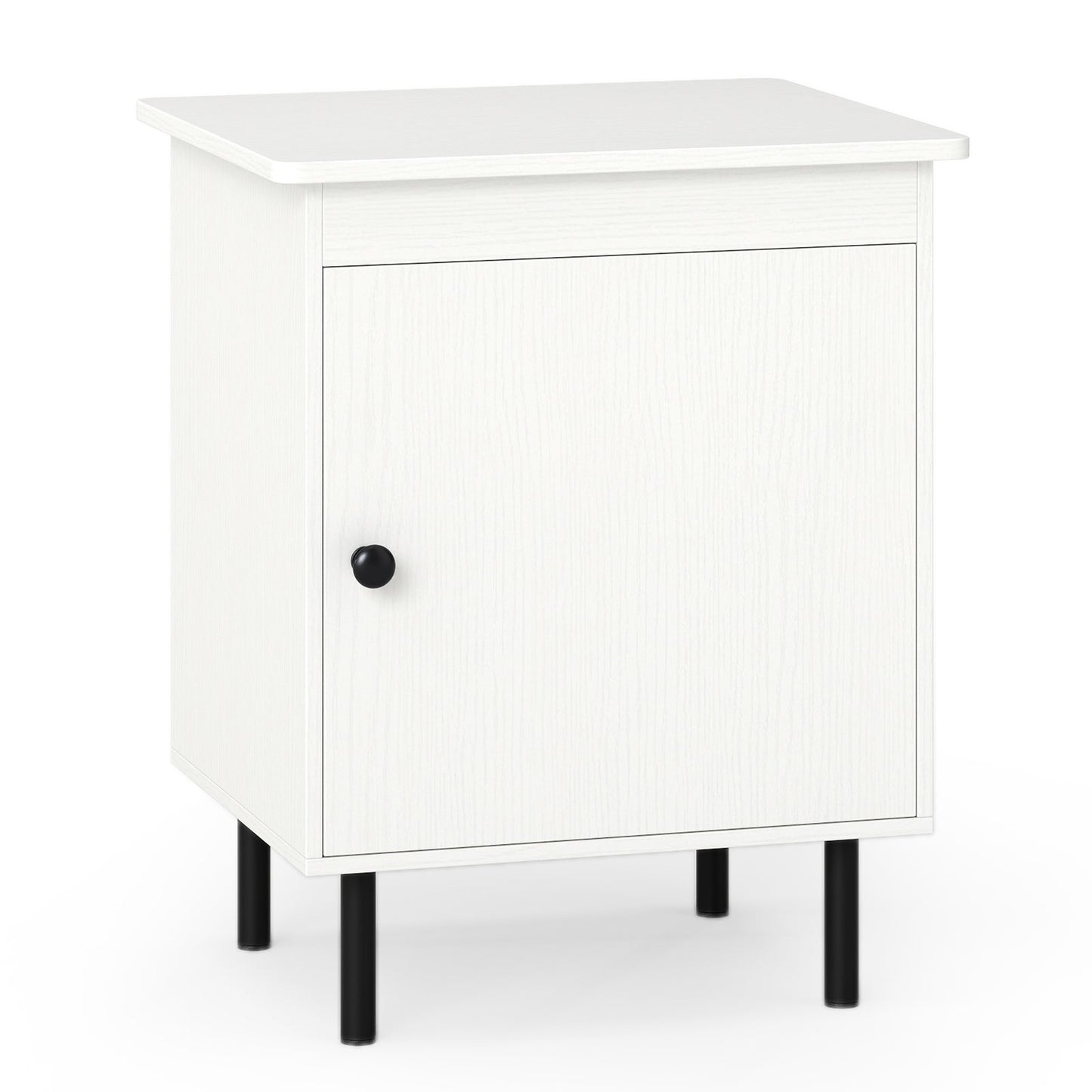 2-Tier Nightstand with Single Door Cabinet for Bedroom-White