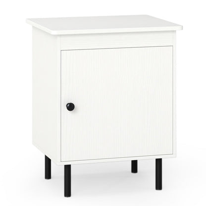 2-Tier Nightstand with Single Door Cabinet for Bedroom-White