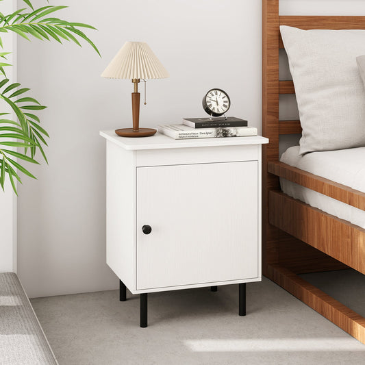 Set of 2 modern Nightstand with Cabinet and Heavy-Duty Metal Legs-White