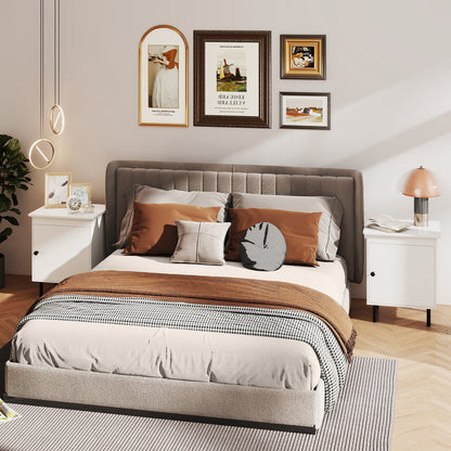 Set of 2 modern Nightstand with Cabinet and Heavy-Duty Metal Legs-White