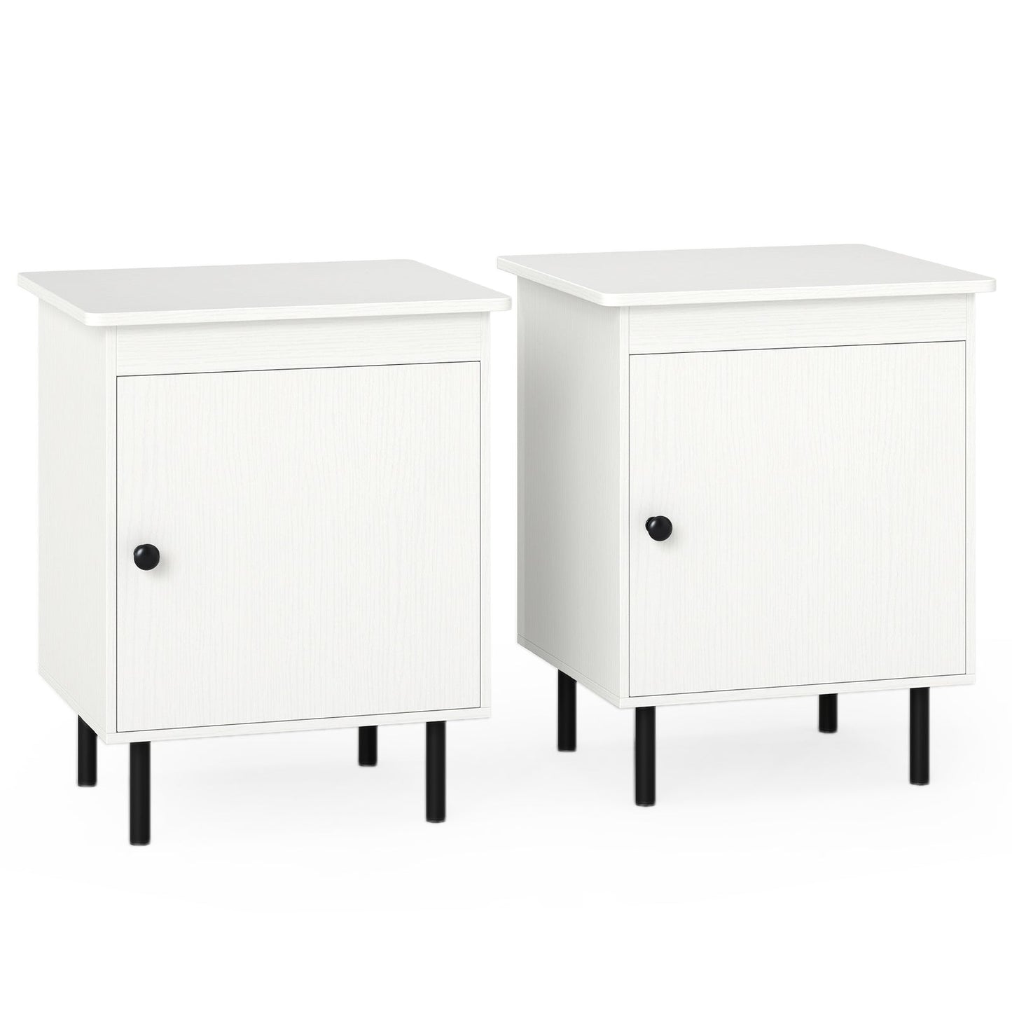 Set of 2 modern Nightstand with Cabinet and Heavy-Duty Metal Legs-White