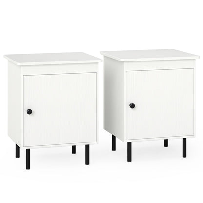 Set of 2 modern Nightstand with Cabinet and Heavy-Duty Metal Legs-White