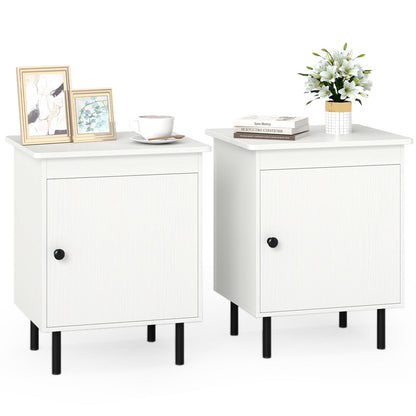 Set of 2 modern Nightstand with Cabinet and Heavy-Duty Metal Legs-White