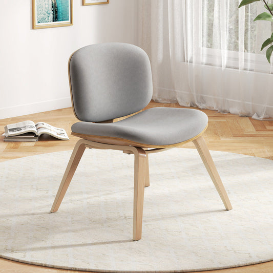 Modern Accent Chair with Curved Backrest and Padded Seat-Oak