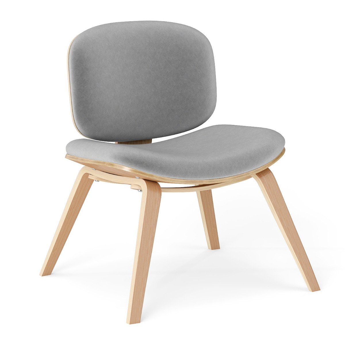 Modern Accent Chair with Curved Backrest and Padded Seat-Oak