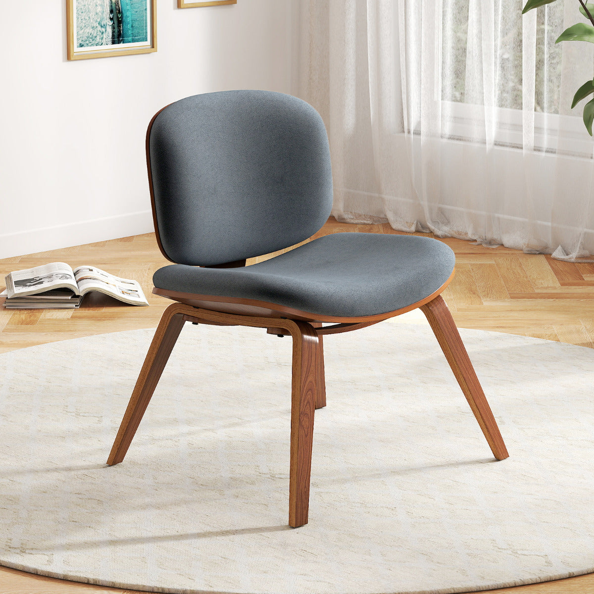 Modern Accent Chair with Curved Backrest and Padded Seat-Walnut