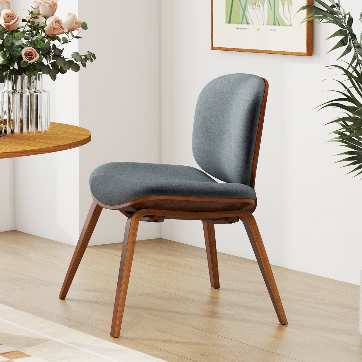 Modern Accent Chair with Curved Backrest and Padded Seat-Walnut