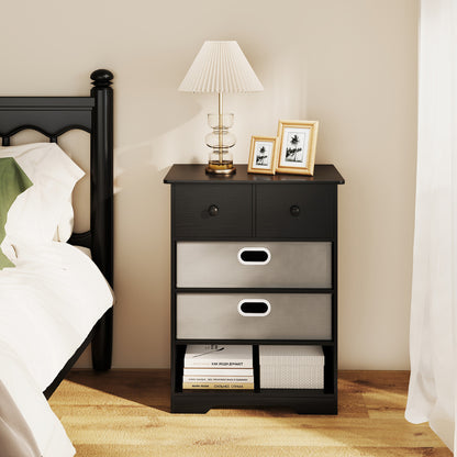 Modern Chest Storage Organizer with Open Shelves-Black