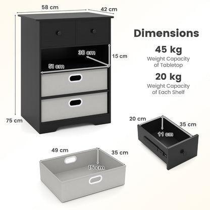 Modern Chest Storage Organizer with Open Shelves-Black
