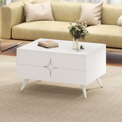 Modern Coffee Table with Storage Farmhouse Accent Table with Open Compartments and 3 Drawers-White