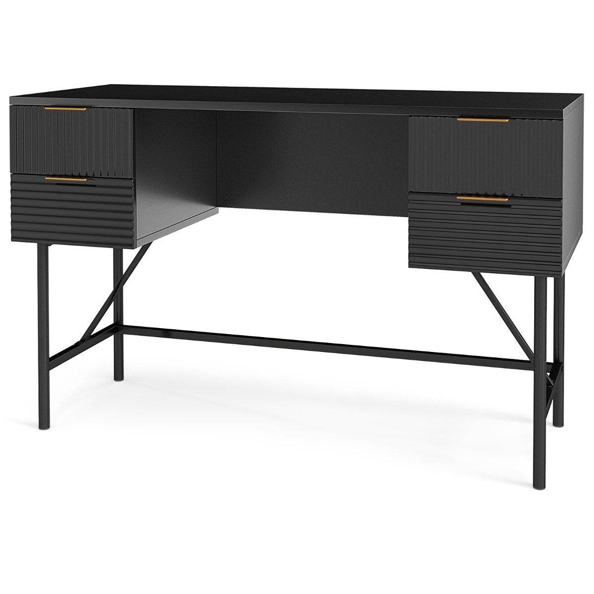 Modern Computer Desk with 4 Drawers and Storage-Black