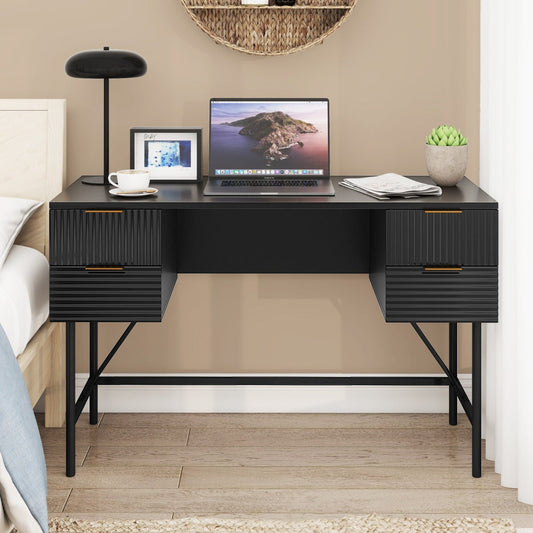 Modern Computer Desk with 4 Drawers and Storage-Black