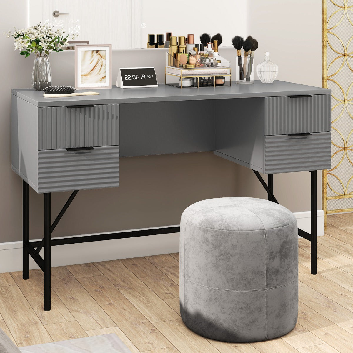 Modern Computer Desk with 4 Drawers and Storage-Grey