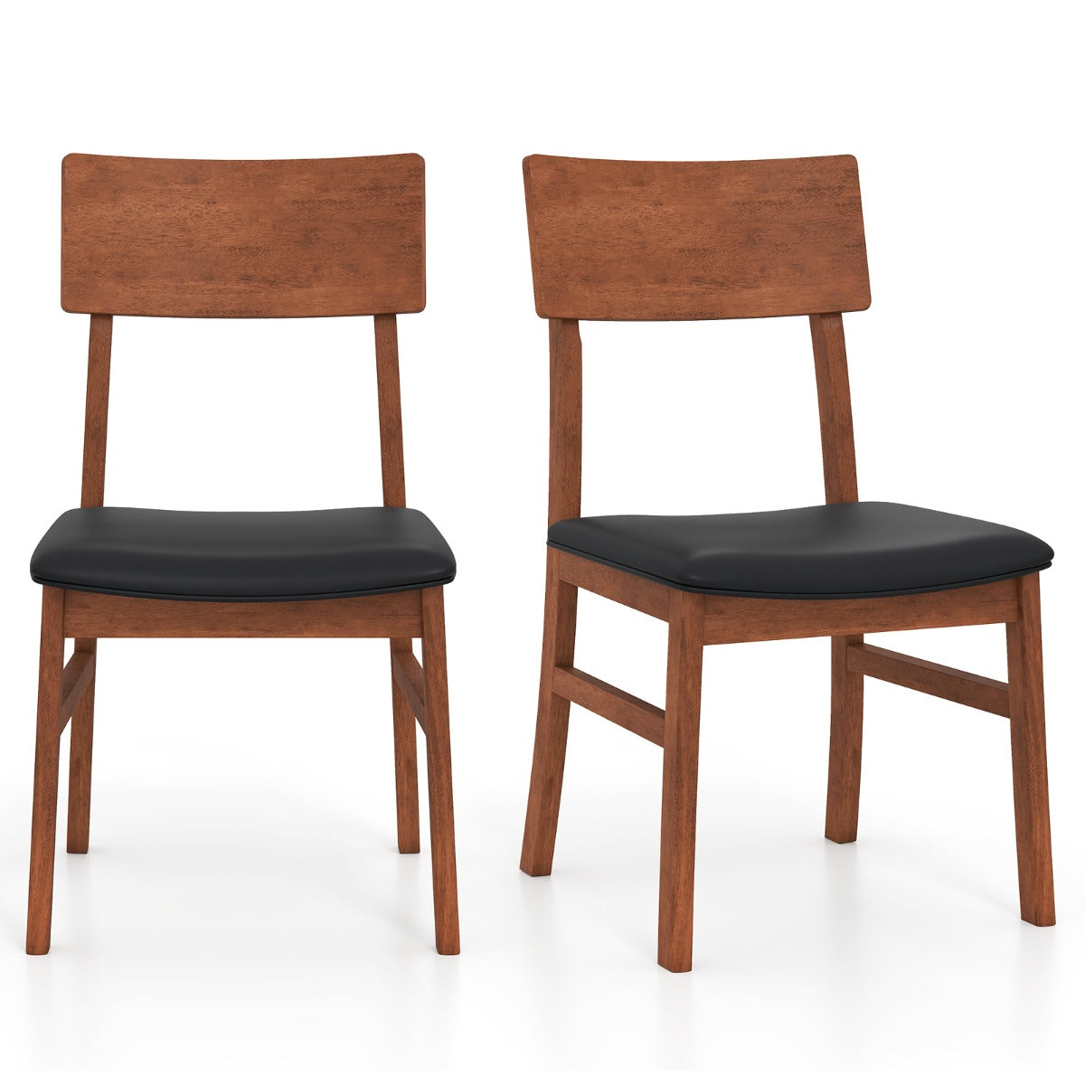 Modern Dining Chair Set of 2 with Rubber Wood Legs and Artificial Leather-Black