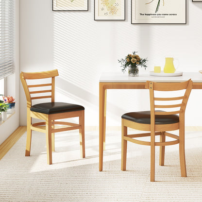 Modern Dining Chair Set of 2 with Rubber Wood Legs and Padded Seat-Brown