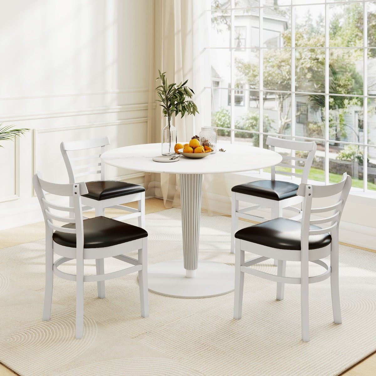 Modern Dining Chair Set of 2 with Rubber Wood Legs and Padded Seat-Black & White