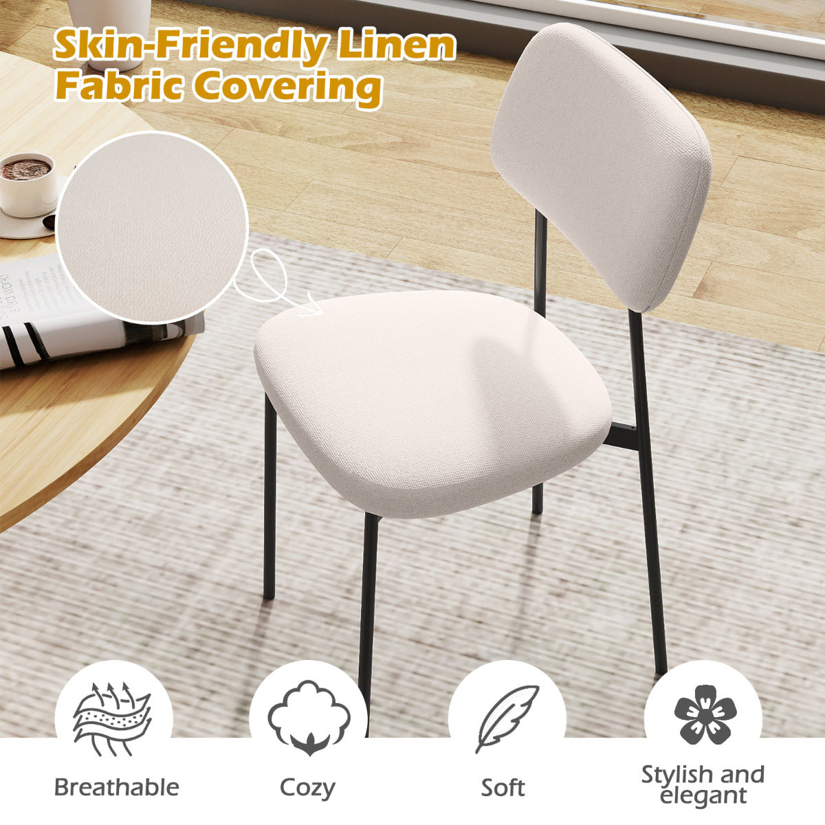 Modern Linen Fabric Dining Chair Set of 4-White