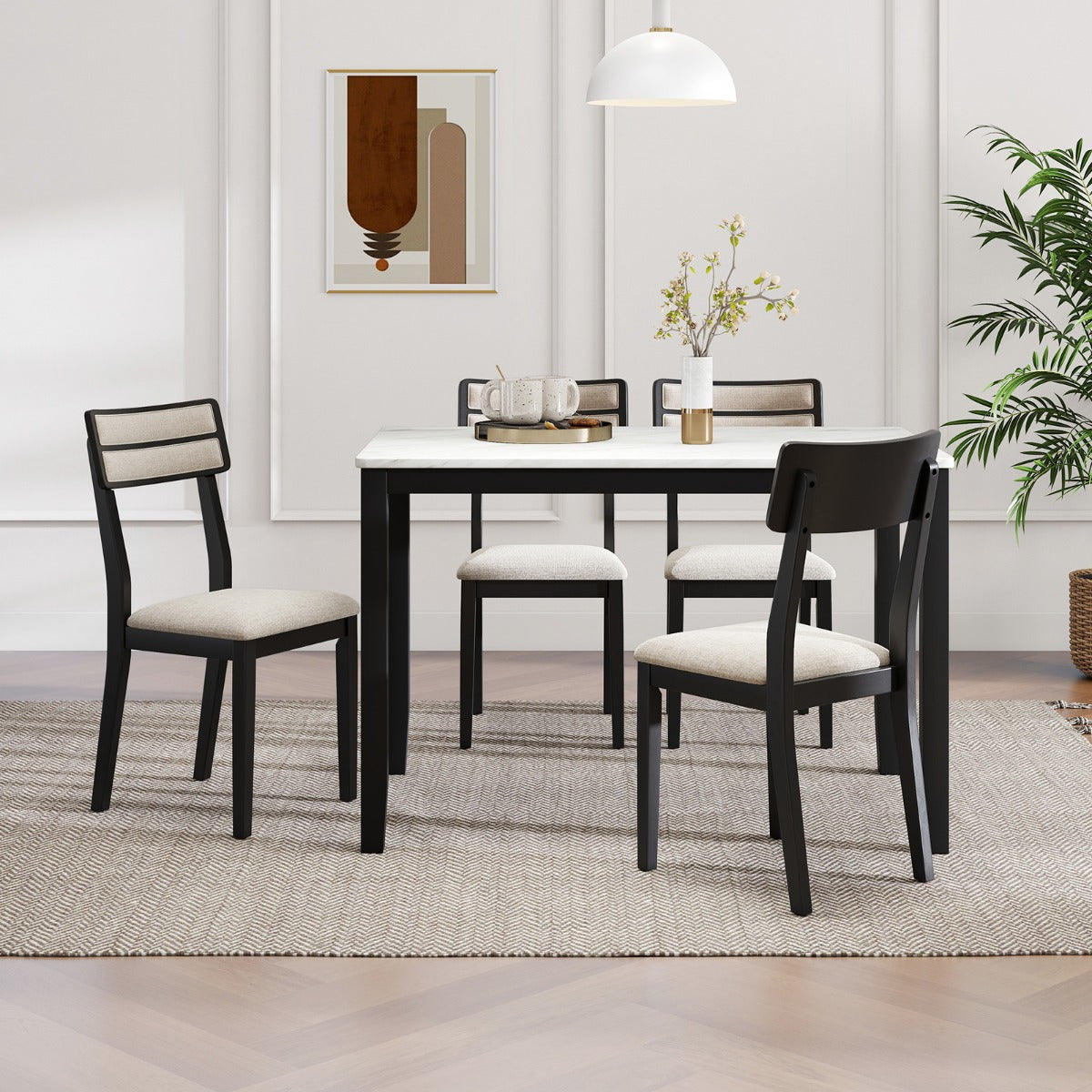 Modern Dining Chairs Set of 4 Upholstered Armless Accent Side Chairs-Black-Set of 4
