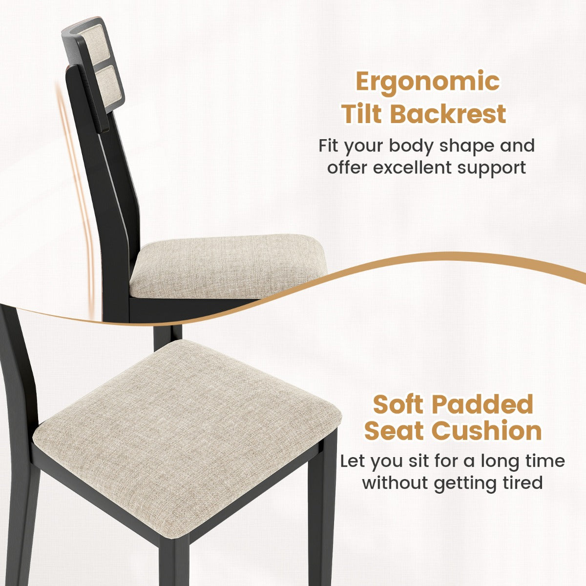 Modern Dining Chairs Set of 4 Upholstered Armless Accent Side Chairs-Black-Set of 4