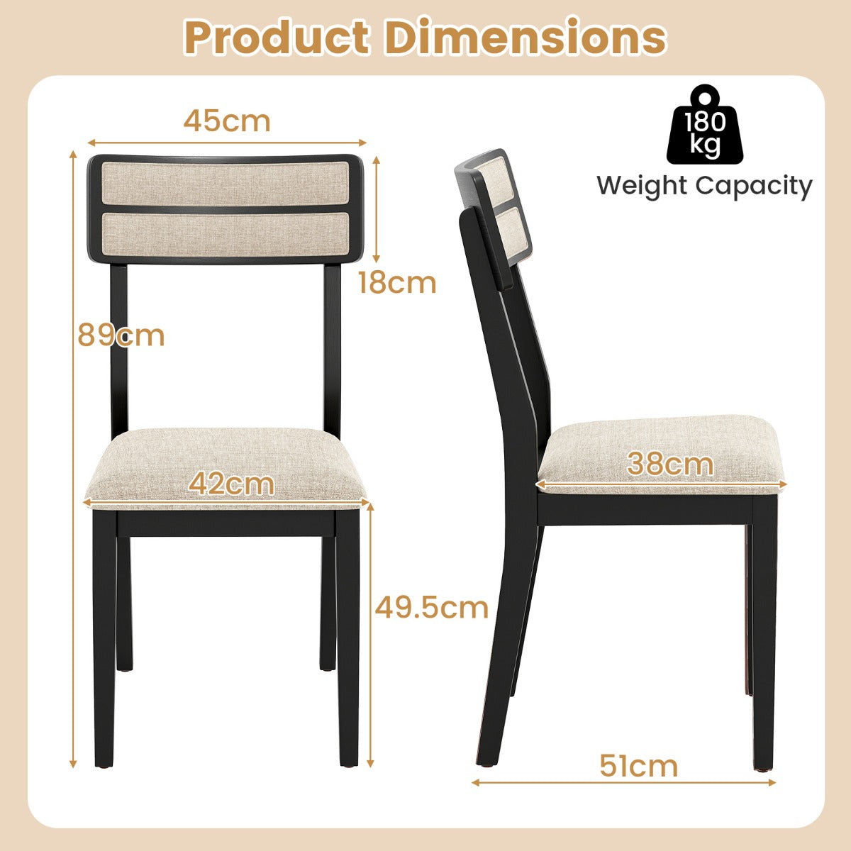 Modern Dining Chairs Set of 4 Upholstered Armless Accent Side Chairs-Black-Set of 4