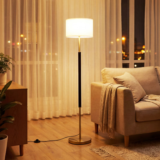 Modern Floor Lamp with Eye-Protecting Lampshades and Weighted Base-Black