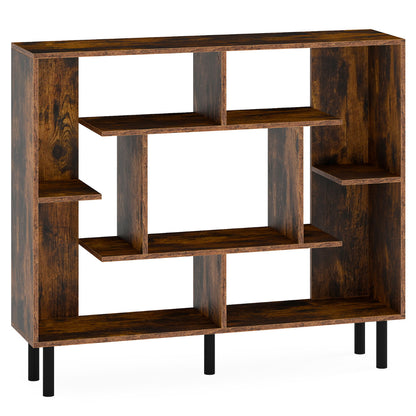 Modern Geometric Bookcase with Anti-tipping Devices-Rustic Brown