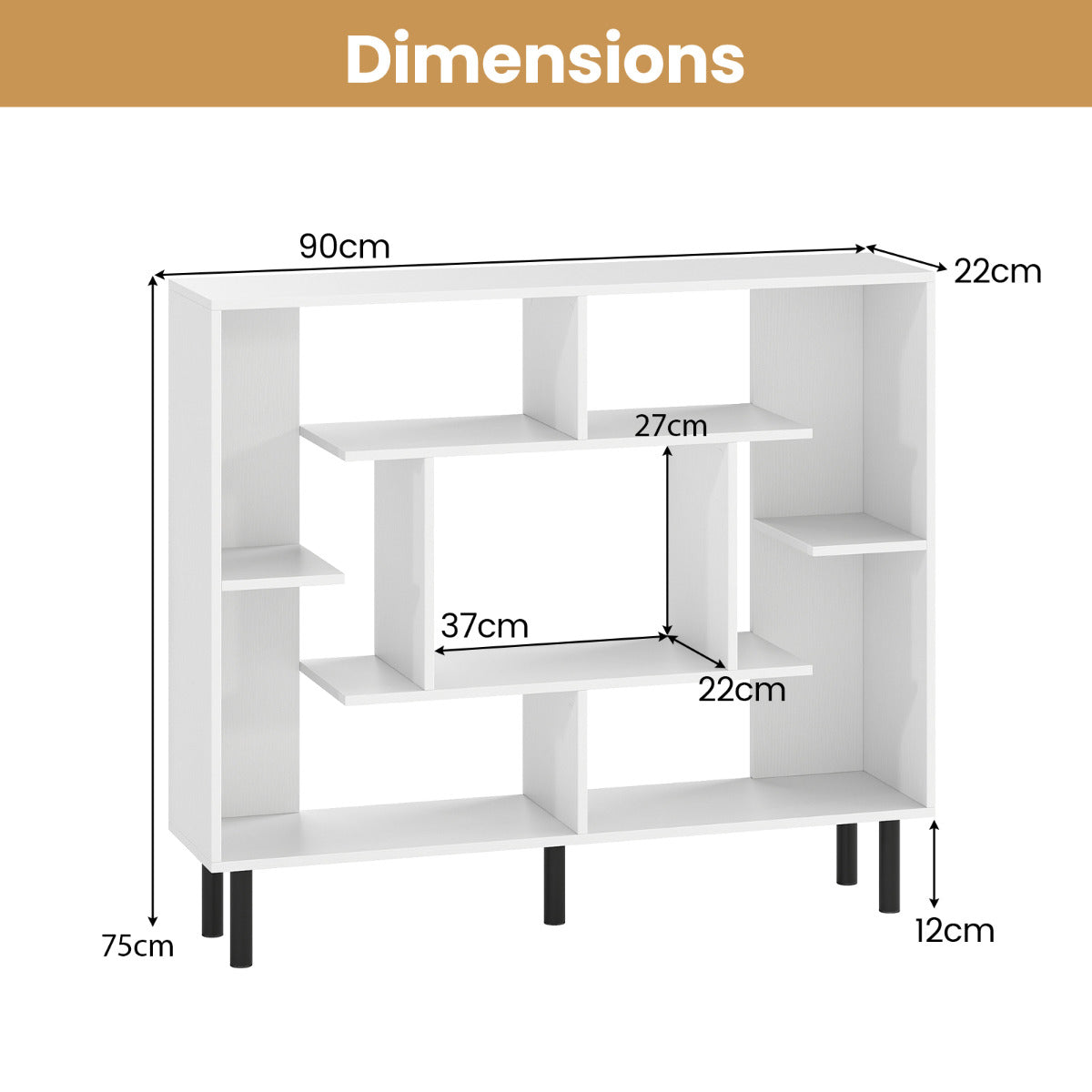 Modern Geometric Bookcase with Anti-tipping Devices-White