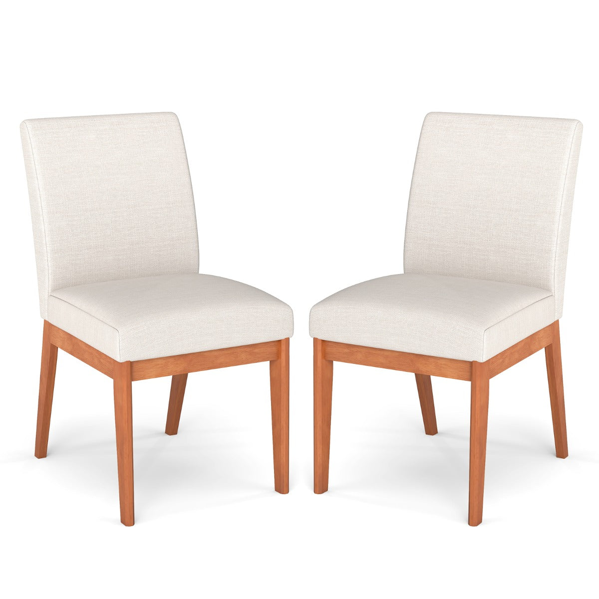 Modern Kitchen Chair Set of 2 with Rubber Wood Legs and Padded Seat-Beige