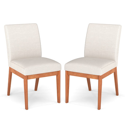 Modern Kitchen Chair Set of 2 with Rubber Wood Legs and Padded Seat-Beige