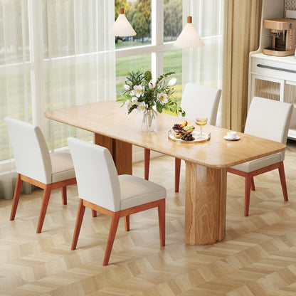 Modern Kitchen Chair Set of 2 with Rubber Wood Legs and Padded Seat-Beige