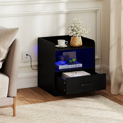 Modern Nightstand with Drawer and Open Shelf for Living Room and Bedroom-Black