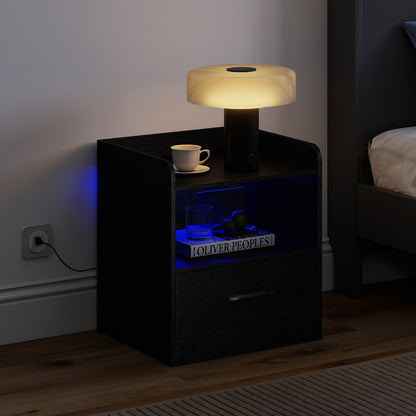 Modern Nightstand with Drawer and Open Shelf for Living Room and Bedroom-Black