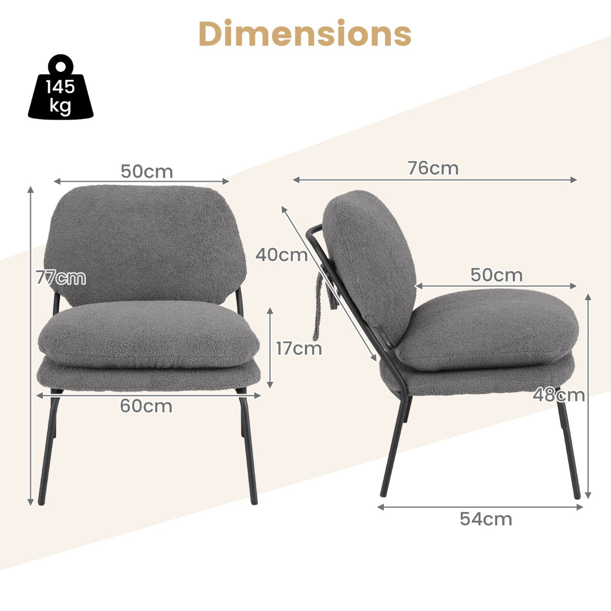 Armless Accent Chair Teddy Fleece Fabric Upholstered Leisure Chair-Grey