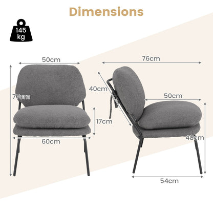 Armless Accent Chair Teddy Fleece Fabric Upholstered Leisure Chair-Grey