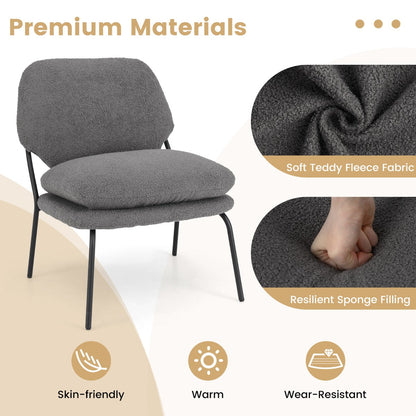 Armless Accent Chair Teddy Fleece Fabric Upholstered Leisure Chair-Grey