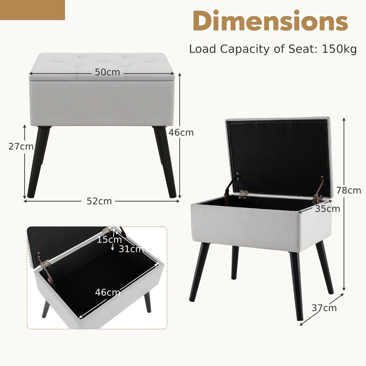 Modern Upholstered Flip Top Velvet Storage Ottoman Footrest-Grey