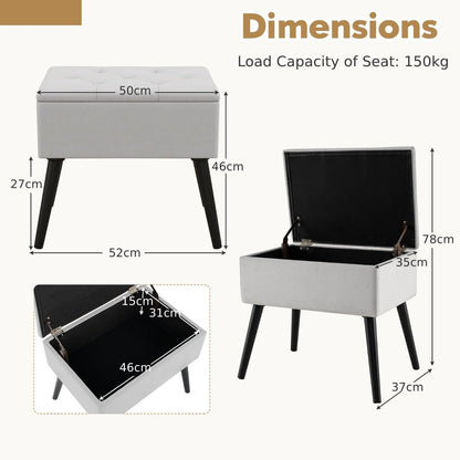 Modern Upholstered Flip Top Velvet Storage Ottoman Footrest-Grey