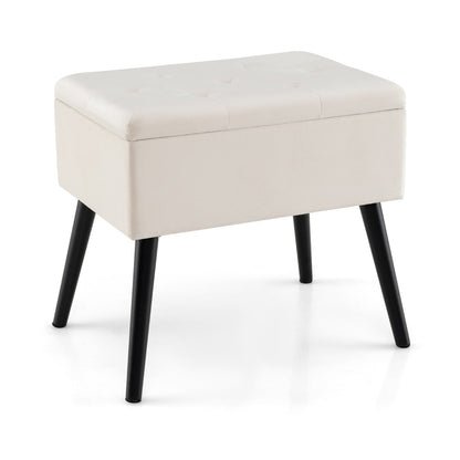 Modern Upholstered Flip Top Velvet Storage Ottoman Footrest-Beige