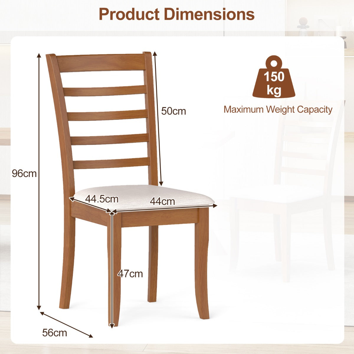Modern Upholstered Kitchen Chair Set of 2 with Rubber Wood Legs-Beige