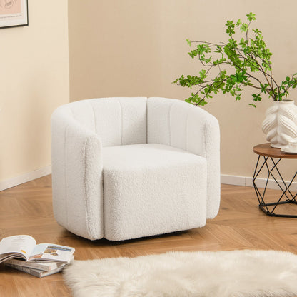 Upholstered Swivel Barrel Chair with Backrest and Armrests-White