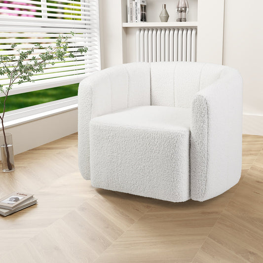 Upholstered Swivel Barrel Chair with Backrest and Armrests-White
