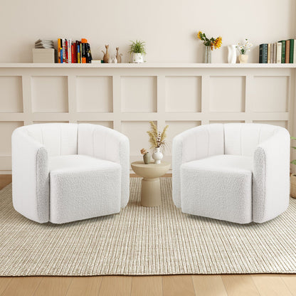 Upholstered Swivel Barrel Chair with Backrest and Armrests-White