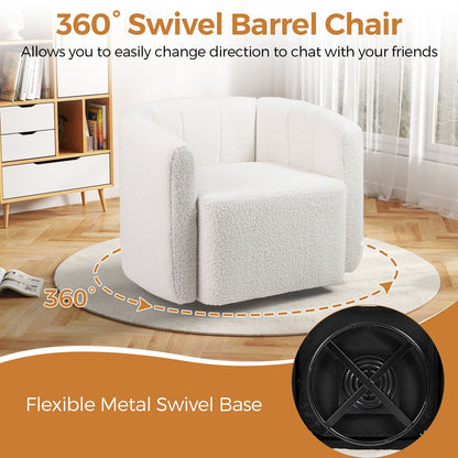 Upholstered Swivel Barrel Chair with Backrest and Armrests-White