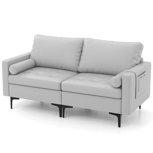 Modular Sectional Sofa Couch with 4 USB Ports, 2 Removable Bolsters-Light Grey