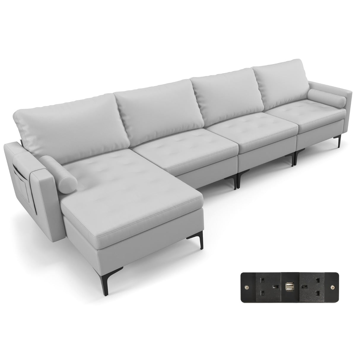 Modular Sectional Sofa Couch with 4 USB Ports and Hidden Storage Space-Grey